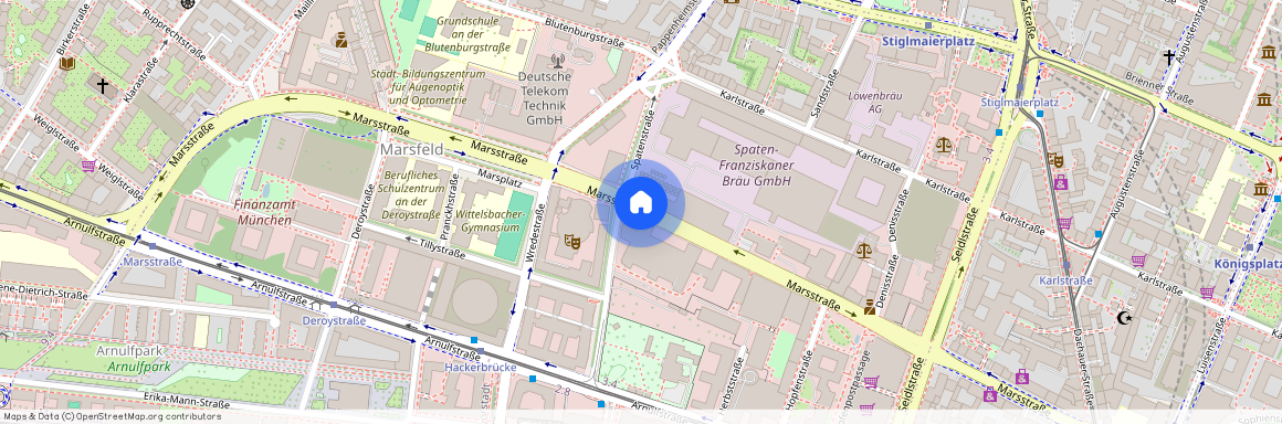 Marsstraße, 80335 München Maxvorstadt ca. 1, 7 km west of Munich-center