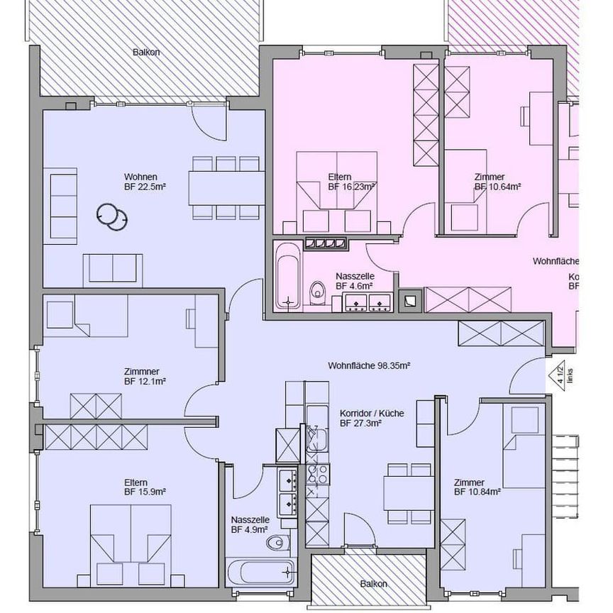 4.5 Zimmer, 98 m², 3. Stock - Foto 1