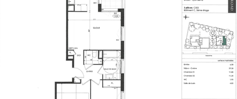 A LOUER SANS FRAIS - T3 A LYON 8EME: RESIDENCE "SEQUENCE PARC" - Photo 1