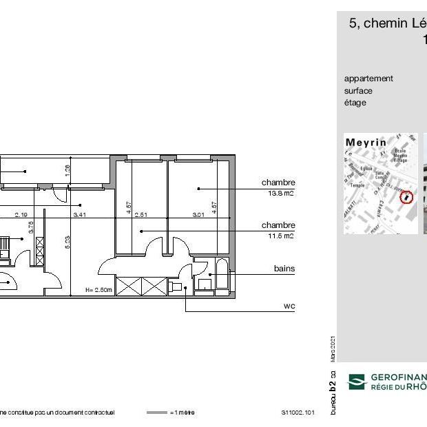 Charmant appartement de 4 pièces de 64m2, disposé comme suit: hall d'entrée distribuant sur deux chambres, une cuisine agencée et équipée, une salle-de-bains avec baignoire, WC séparés. Le salon donne sur un spacieux balcon. Une place de parking complète - Photo 2