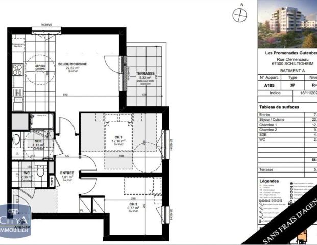Appartement à louer 3 pièces 58.5m² - Photo 1