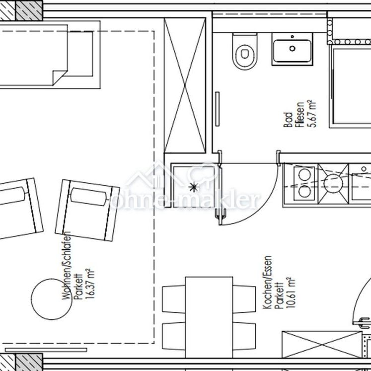 Schönes 1 Zi Appartment mit Küche und Einbauschrank - Photo 1