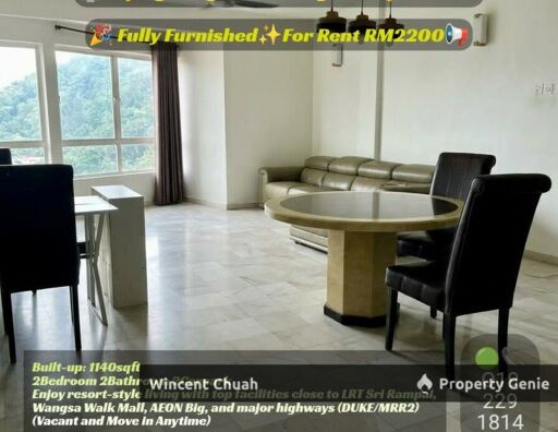Lojing Heights 1 Wangsa Maju Condo For Rent | 1150sqft 2R2B Fully Furnished - Photo 1