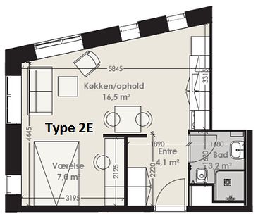 1-værelses studiebolig (Type 2) - Foto 1