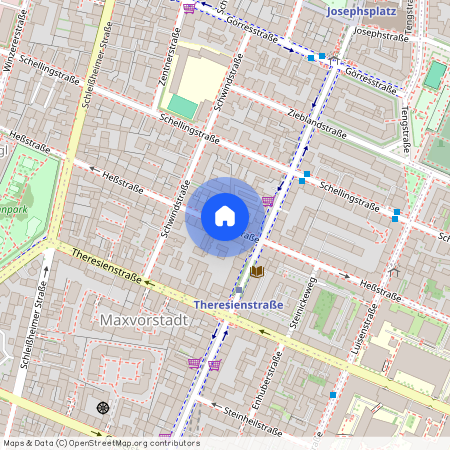 Heßstraße, 80798 München Maxvorstadt ca. 1, 8 km north-west of Munich-center