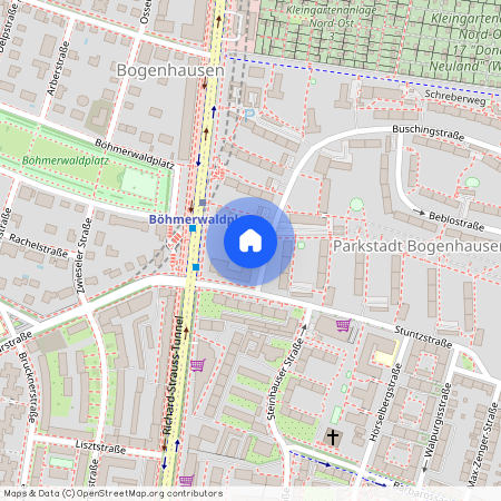 Buschingstraße, 81677 München Bogenhausen ca. 3, 1 km east of Munich-center