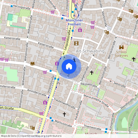 Beichstraße, 80802 München Schwabing ca. 2, 3 km north of Munich-center