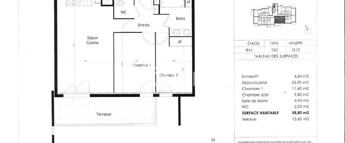 Appartement 3 pièce(s) 58.66 m2 - Photo 1