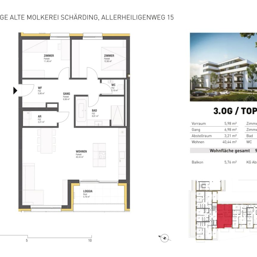 Top 19: Moderne 3-Zimmer-Wohnung mit Loggia in Toplage von Schärding - Komfortables Wohnen auf 97 m²! - Foto 1