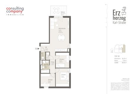 gut aufgeteilte 4-Zimmer Wohnung mit 2 WC's und einem südwest Balkon - Photo 3