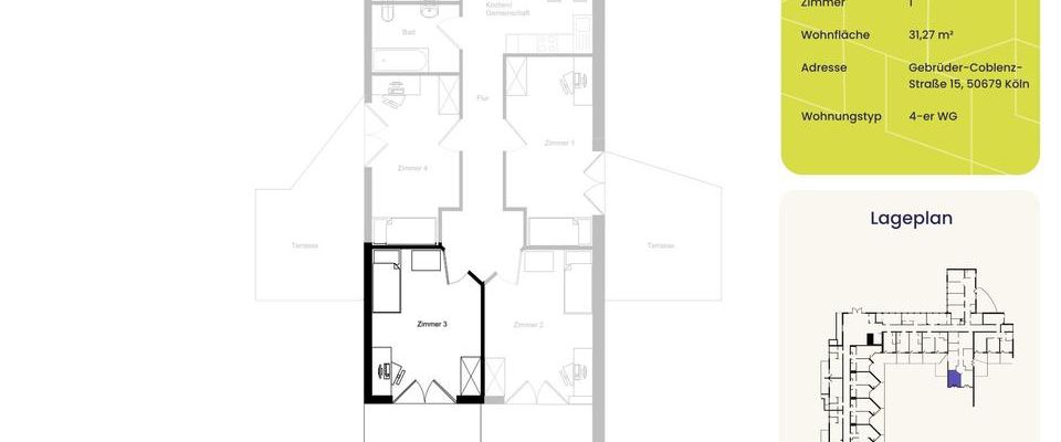 Möbliertes WG-Zimmer in zentraler Lage für Studenten und Azubis - Photo 1