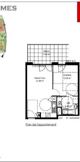 Appartement à louer 2 pièces 39.42m² - Photo 1