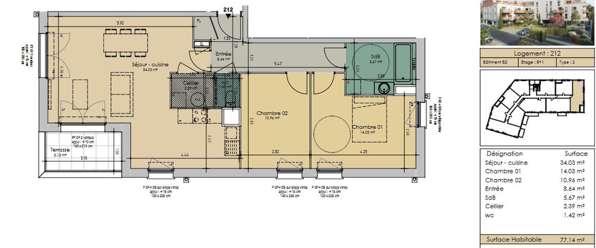 location Appartement T3 DE 77.14m² À WAMBERCHIES - Photo 1