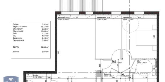 Appartement à louer 3 pièces 64.8m² - Photo 3