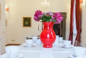 Center-Historic Jewish Quarter: Elegant apartment situated in beautiful Palazzo Nobiliare. Entrance, spacious living with original wood frescoed ceilings, large modern dining and kitchen, 4 bedrooms, 4 Baths, small terrace. #1527