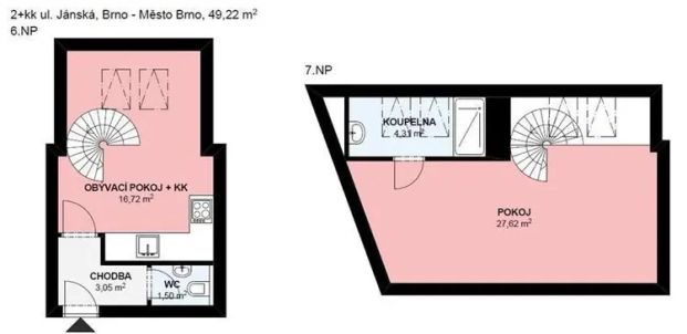 Pronájem luxusního mezonetového bytu 2+kk, v centru Brna na ul. Jánská, zařízený, klimatizace, internet v ceně - Фото 1