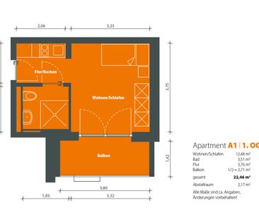 Barrierefreie 1-Raum-Wohnung mit Einbauküche, Dusche und Balkon - Foto 3