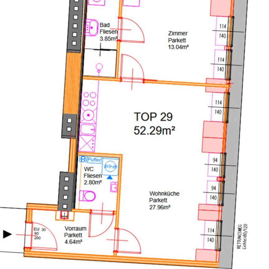 AUGARTEN-NÄHE, ERSTBEZUG, klimatisiertes 52 m2 Dachgeschoss, 2 Zimmer, Komplettküche, Duschbad, Parketten, Brigittenauer Lände - Photo 1