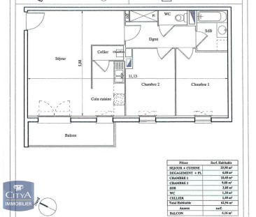 Appartement à louer 3 pièces 62.94m² - Photo 2