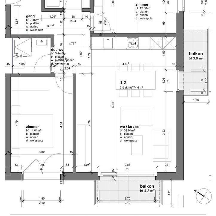 3.5 Zimmer, 75 m², 1. Stock - Photo 1