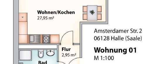 Bequem im Hochparterre. Gemütliche 2-Raum-Wohnung mit offener Küche und Duschbad in Halles Süden - Foto 1