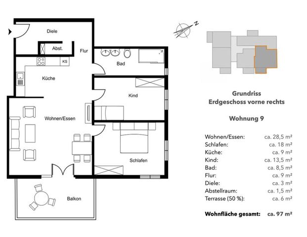 Moderne Drei-Zimmerwohnung mit großem Balkon, Aufzug und hochwertiger Einbauküche - Foto 1