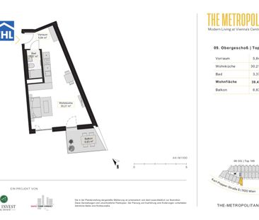 Sonnwendviertel: 1-Zimmer-Wohnung mit Balkon im 9. OG – Fitnessraum... - Foto 1
