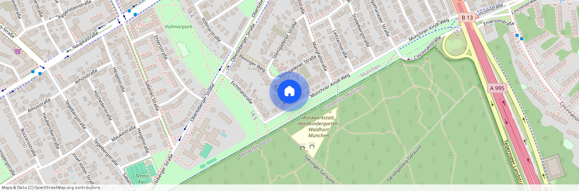 Bonteweg, 81547 München Harlaching ca. 5, 2 km south of Munich-center