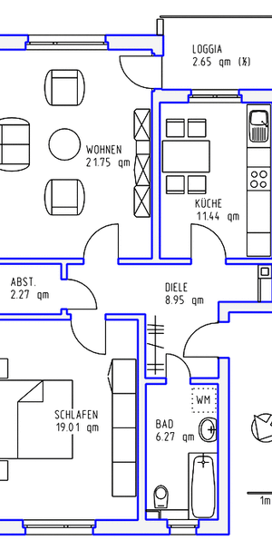 2 Zimmer, Küche, Bad, Loggia, 3.OG links - Foto 1