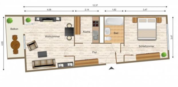 Wohnung, 2 Zimmer (48,48 m²) - Photo 1