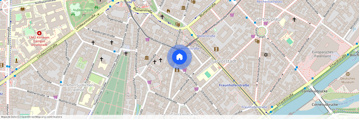 Hans-Sachs-Straße, 80469 München Glockenbachviertel ca. 1, 3 km south-west of Munich-center