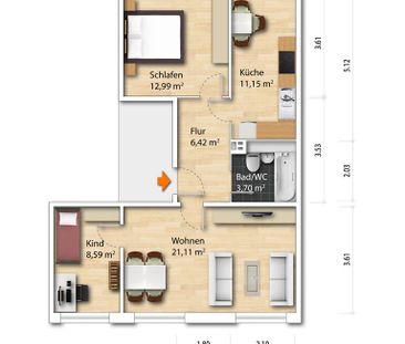 3-Zimmer Mietwohnung - Gruna - Photo 1