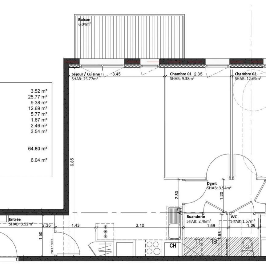 Appartement à louer 3 pièces 64.5m² - Photo 1