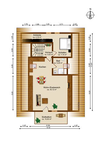 Kuschelige 2-Zimmer-Dachgeschosswohnung mit Balkon, Garten, Carport und Einbauküche - Photo 4