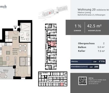 1.5-room apartment furnished with balcony – urban living in Killwangen - Foto 4