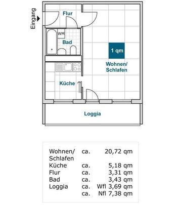 1 Raum-Wohnung mit Balkon und Aufzug - Foto 1