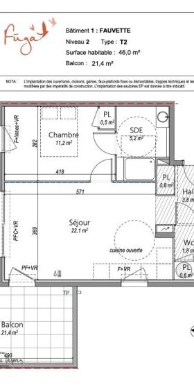 Appartement 2 Pièces 46 m² - Photo 1