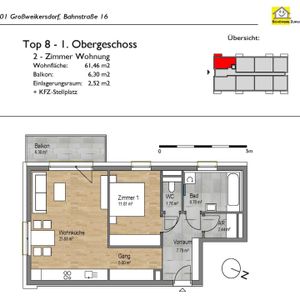 2 Zimmer im 1.OG mit Balkon in Großweikersdorf - Foto 3