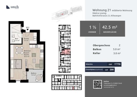 1.5-room, furnished, balcony – right at the Killwangen train station - Foto 2