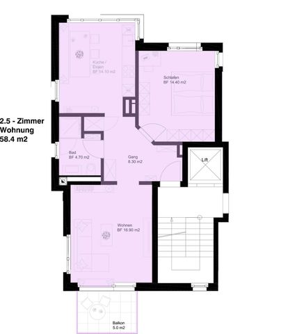 2.5 Zimmer, 59 m², 1. Stock - Photo 4