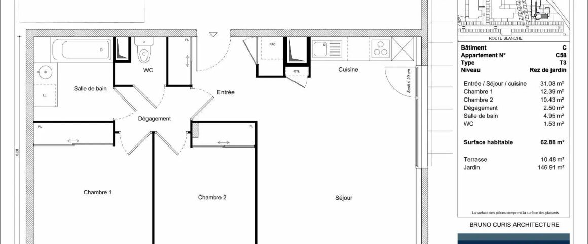 Appartement à louer 3 pièces 62.88m² - Photo 1