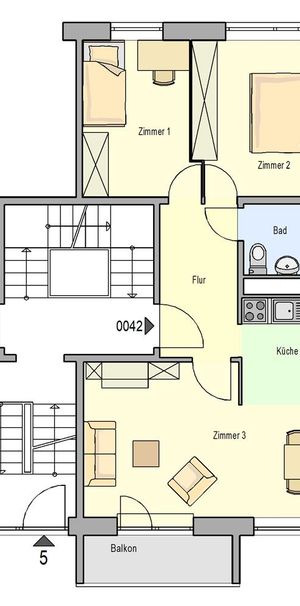 Drei Zimmer, Südbalkon, Dusche - Photo 2