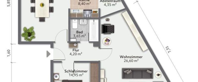 Grundrissänderung zur offenen Wohnküche möglich! Toller Grundriss mit Abstellkammer! - Foto 1