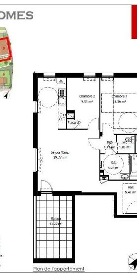 Appartement à louer 3 pièces 65.29m² - Photo 2