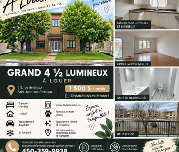 Grand 4 ½ rénové à louer – 2 chambres – Saint-Jean-sur-Richelieu – ... - Photo 4