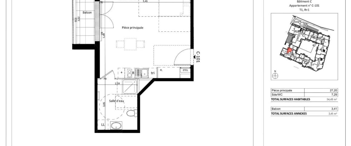 Appartement à louer 1 pièce 34.49m² - Photo 1