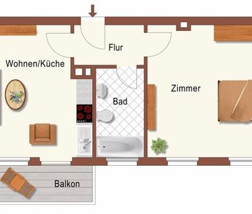 Zentral gelegene 1-Zimmerwohnung mit Wohnküche und Süd-Balkon - Photo 6