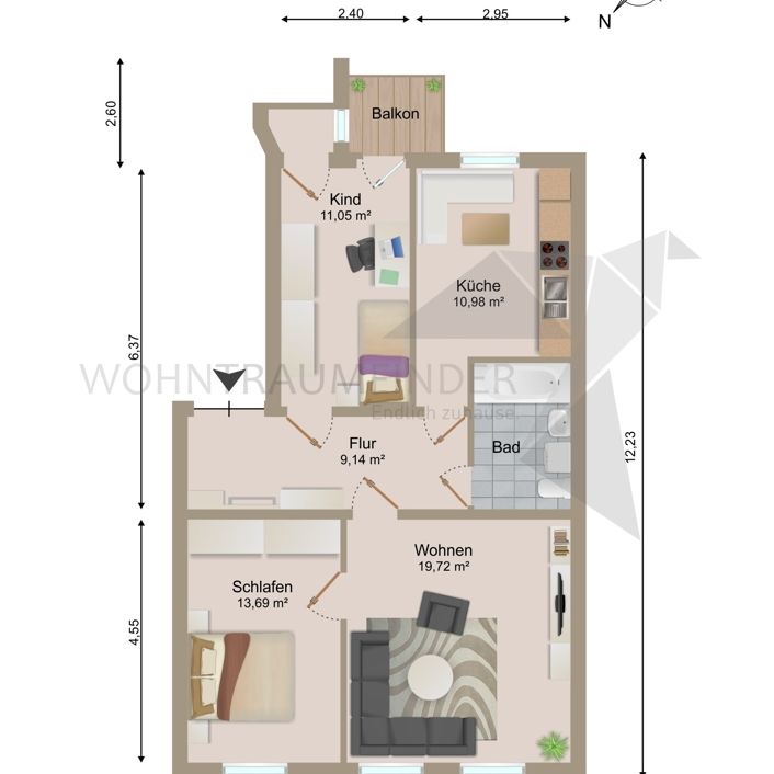 NEU renovierte 3-Raum-Balkon-Wohnung mit Abstellraum und Balkon - Photo 1