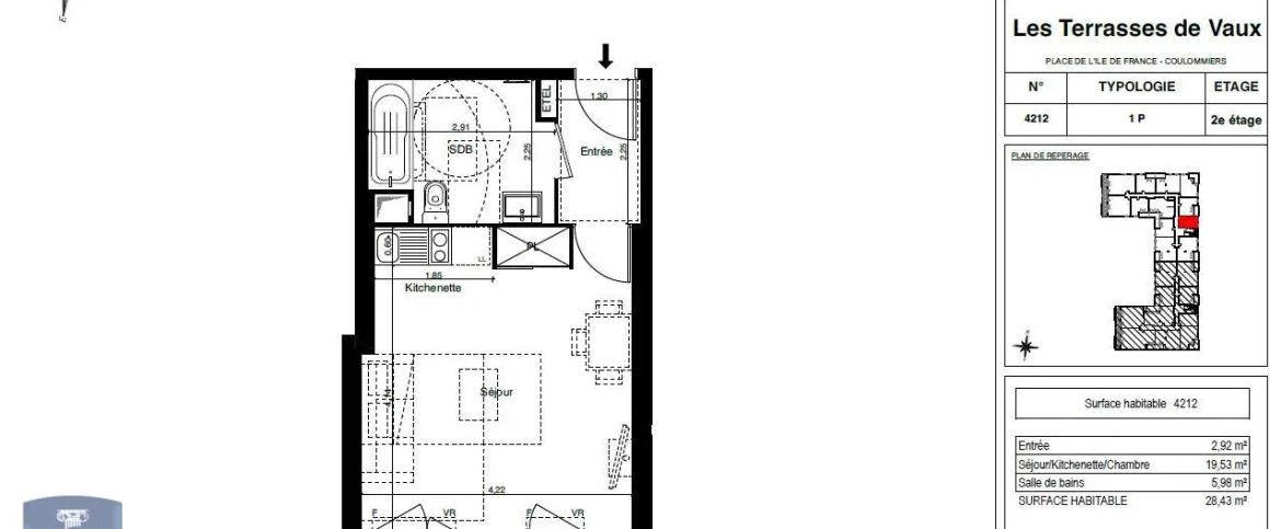 Appartement à louer 1 pièce 28.43m² - Photo 1