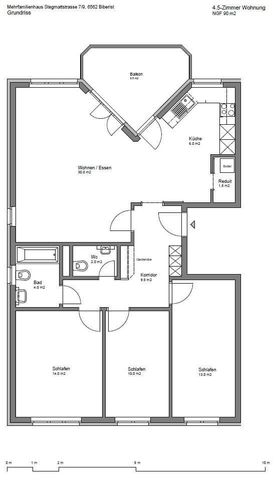 4.5 Zimmer, 90 m², 2. Stock - Foto 2